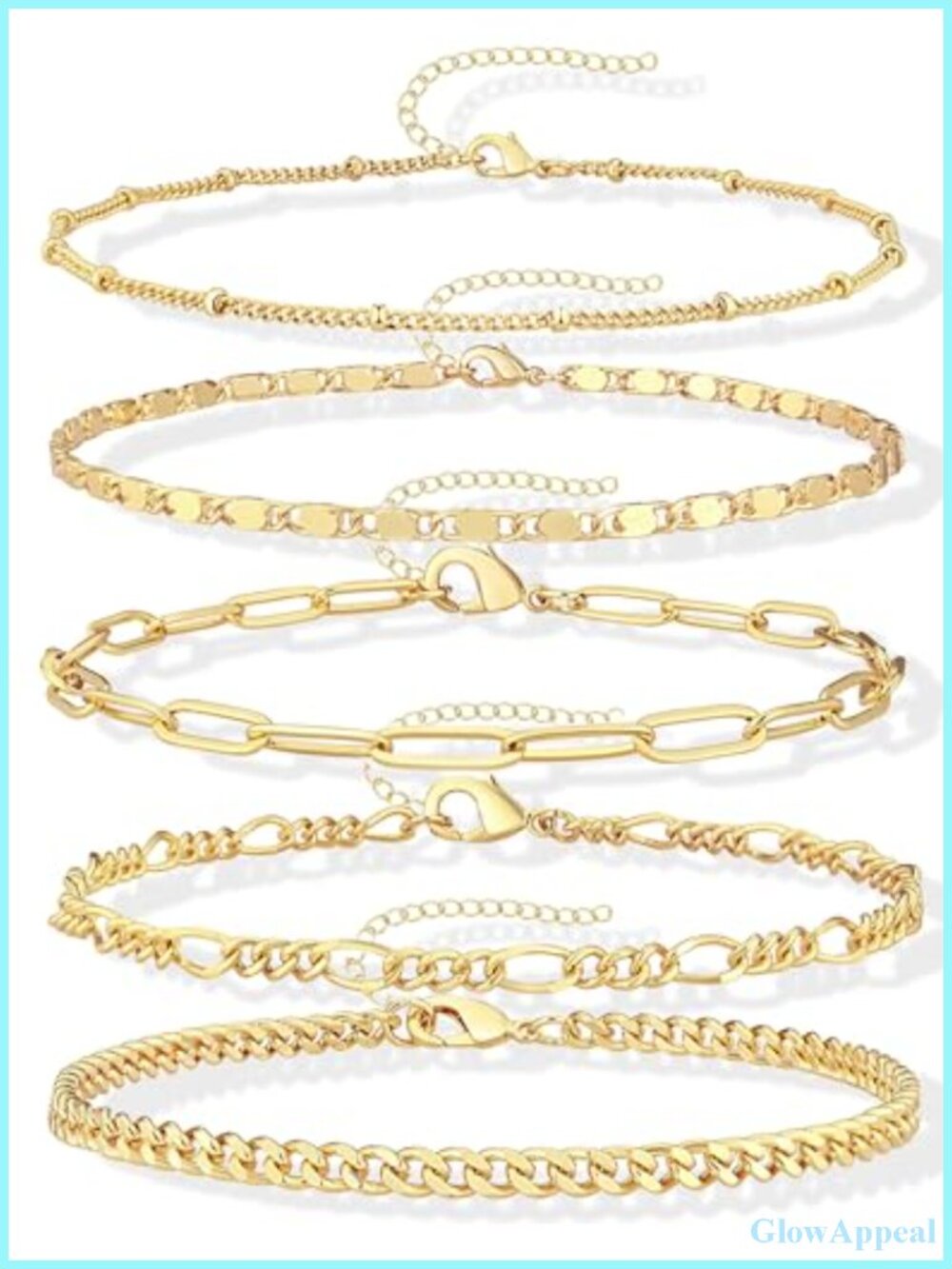 14K Gold Plated Stackable Bracelet Set Women Non Tarnish Trendy Dainty Link Cuff